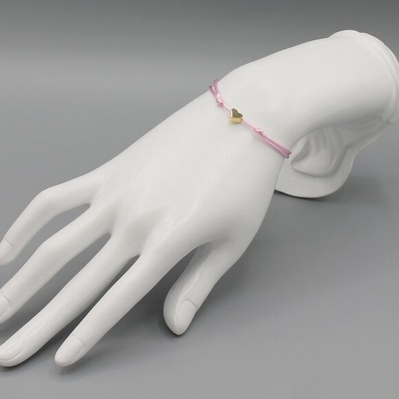 Jewelry heart pink gold string bracelet adjustable fashion delicate brand new - Picture 4 of 7